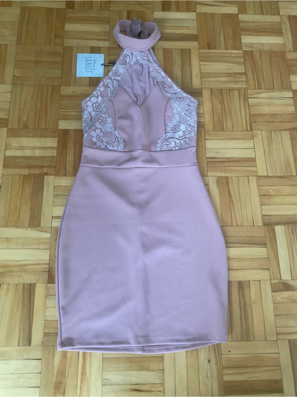 Lace Halter Bodycon Dress in Dusty Rose